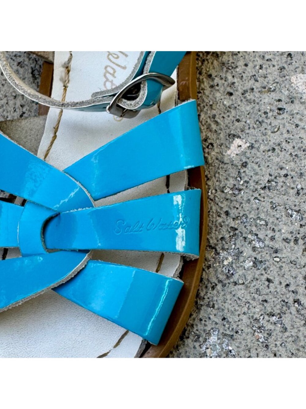 SALTWATER Sandals Girls 9 Aqua Blue Patent Leather Original Salt Water Sandal - Picture 6 of 8